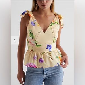 Express Floral V Neck Tie Shoulder Peplum Tank Size S